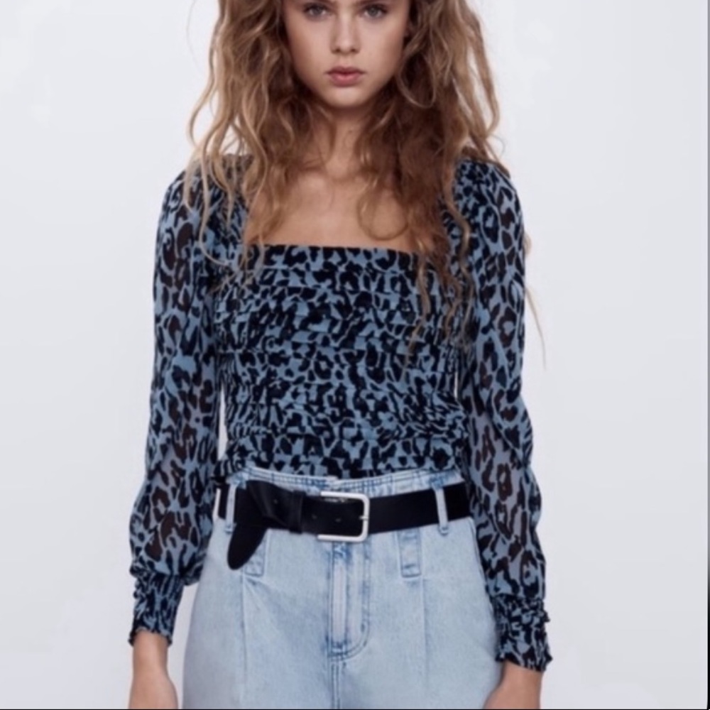Zara Blue Cheetah patterned Long Sleeve Top